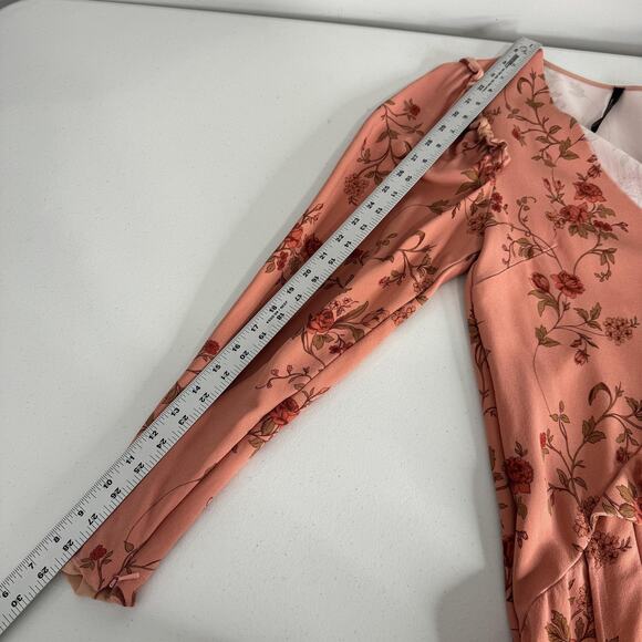 Mother of Pearl Dress Womens 10 Pink Crepe Midi Floral V-Neck Ruffle Cottage - Picture 13 of 16